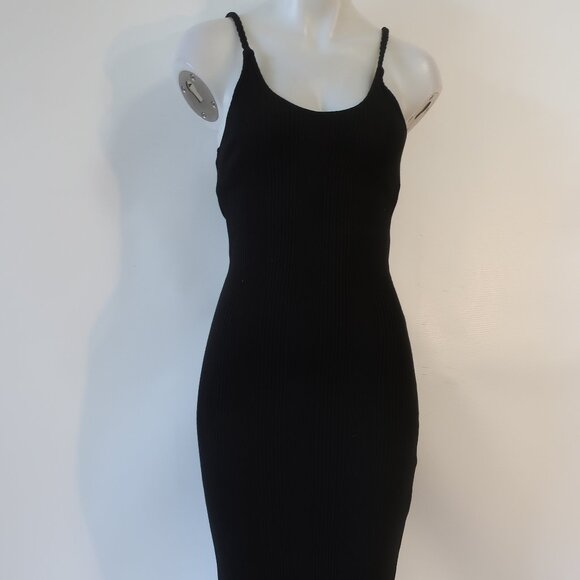 Womens The Range Black Braided Straps Scoop Neck Ribbed Jersey Midi Tank Dress S - Picture 6 of 15